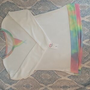 NWT, waffle knit long sleeve top with pastel tie dye trim, S